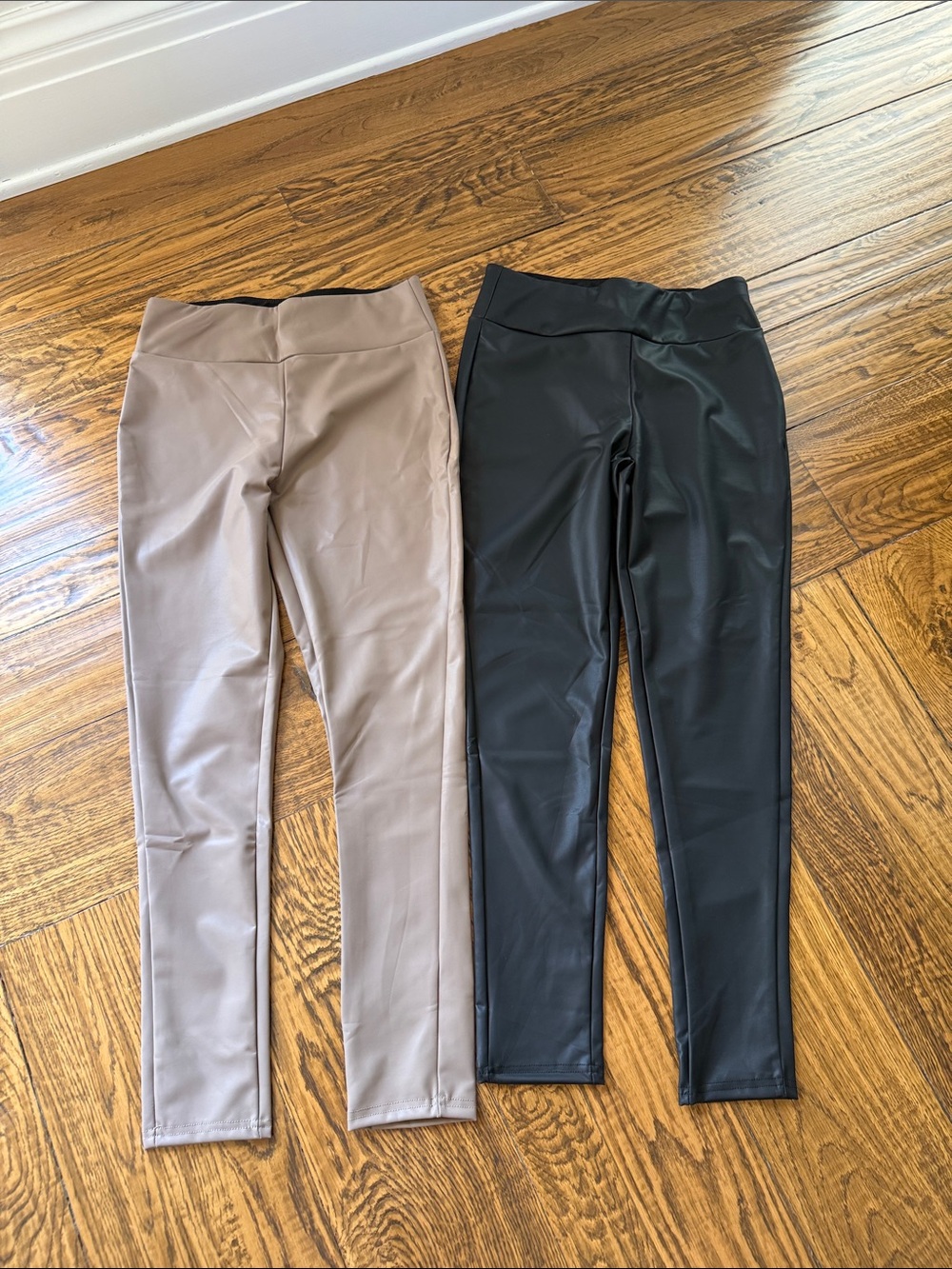 Faux Leather Leggings Duo - Taupe & Black